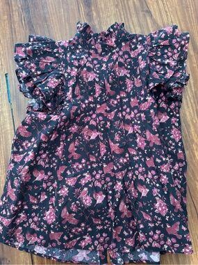 Victoria Dunn Black Blouse with Pink Floral Print